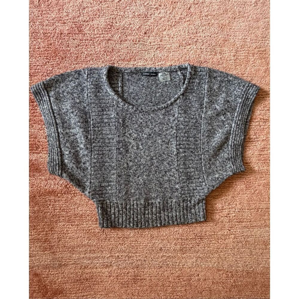 LINQ Knit Cropped Sweater Gray XS Batwing Short Sleeve Textured